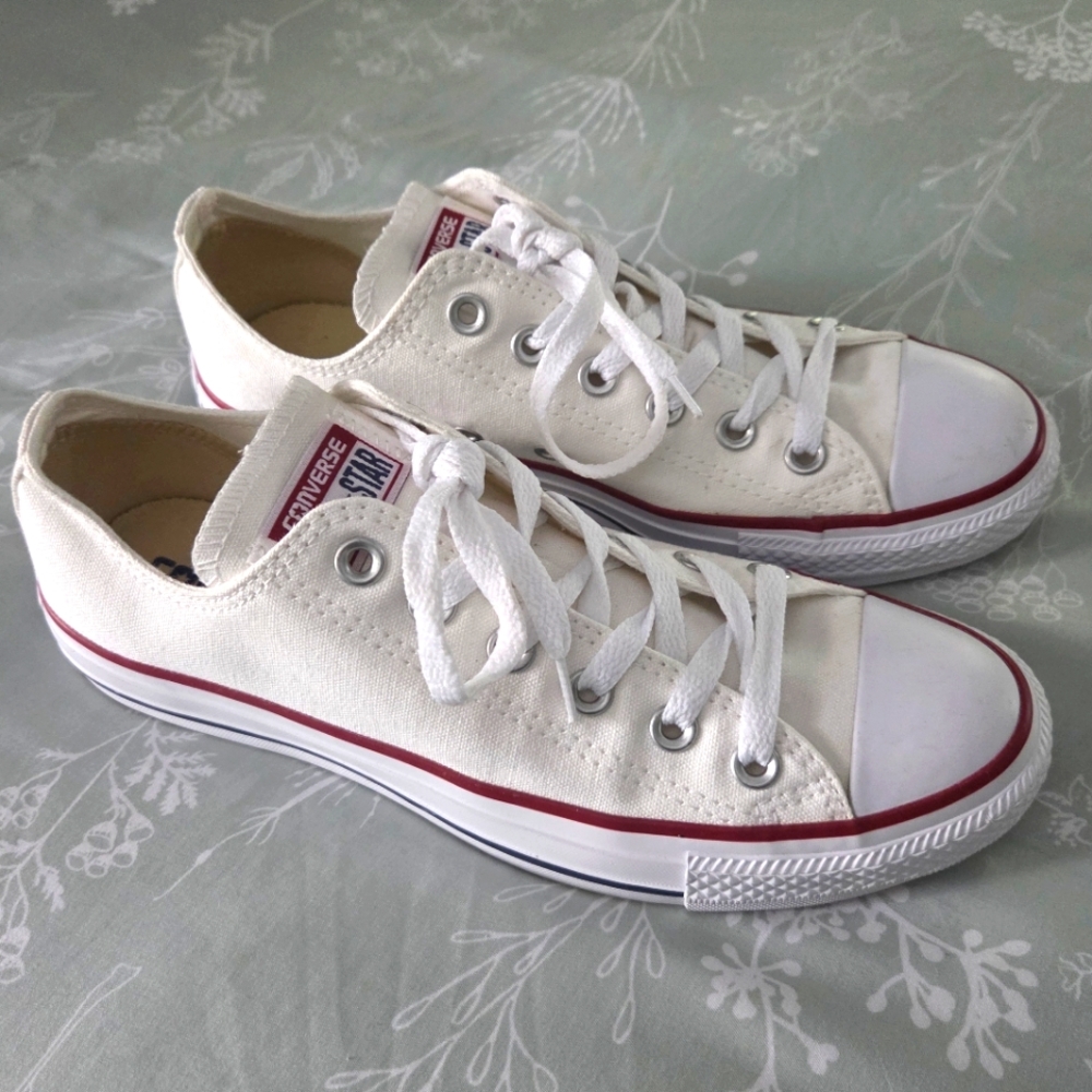 Converse White Canvas Sneakers with Red and Blue Details